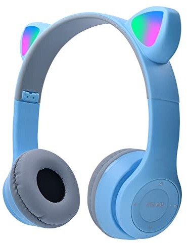 arVin Kinder kopfhörer, Katzen Ohren kopfhörer mit LED Leuchten und Mikrofon, steckbar, TF Karte verwenden, faltbares Kabellose Bluetooth Stereo Headset