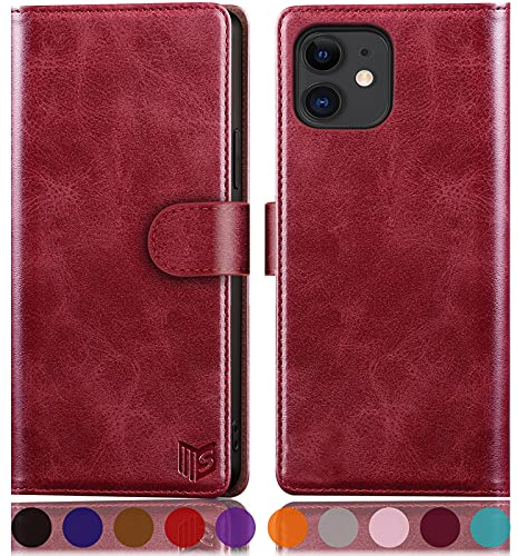 SUANPOT [RFID Schutz für iPhone 11 6,1-Zoll Hülle PU Leder Handyhülle Lederhülle Klapphülle Kartenfach Flip Cover für Apple 11 Handy hülle Leather Wallet Phone Case rot