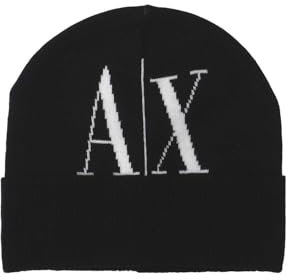 Armani Exchange Damen kontrastierendem Logo Beanie-Mütze, Schwarz/Weiß, Einheitsgröße