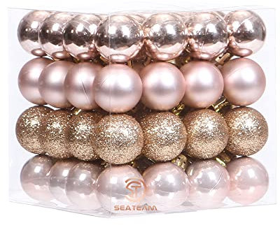 Sea Team 64-Pack Christmas Ball Ornaments with Strings, 30mm/1.18-Inch Mini Size Baubles, Shatterproof Plastic Christmas Bulbs, Hanging Decorations for Xmas Tree, Holiday, Wedding, Party, Rose Gold