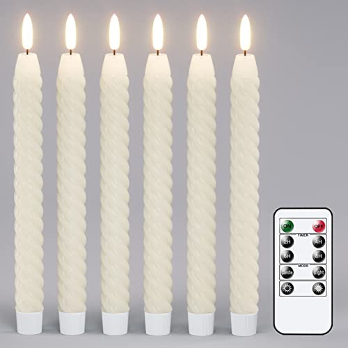 Eldnacele Battery Operated LED Taper Candles with Remote Control, Flickering Flameless Spiral Window Candle Sticks for Wedding Dinner Christmas Decoration(0.78 X 9.8 Inches)