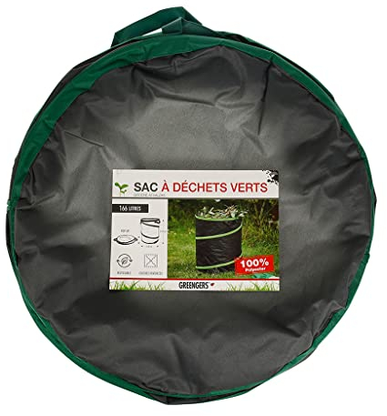 GREENGERS - Gartenabfallsäcke für Garten, Garten – grüner Abfallsack mit großem Volumen 160 l, Gartenabfallsack 160 l, Gartensack 160 l – 1 Tasche – 3 Griffe, Selbstbautasche – Ø47 x H92 cm
