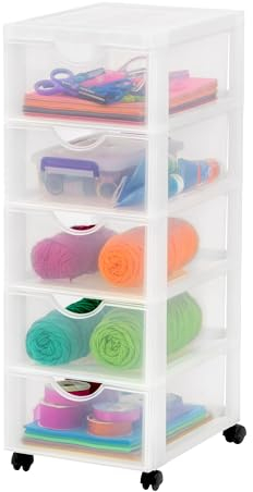 Iris Ohyama Kunststoff-Schubladenbox mit Rollen, 5 tiefen Schubladen, Mattweiß, Griffe zum Ziehen, Für Schlafzimmer, Schule & Büro, BPA-frei, Schubladenschrank, Rollcontainer, A4 Drawer, DDDC-005