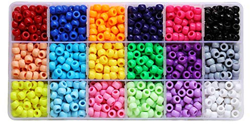 Bala&Fillic Pony Beads for Adult Handmade Crafting, Beads with Smooth Surface 18 Colors in Storage Box (6x9mm/18colors/1800pcs)