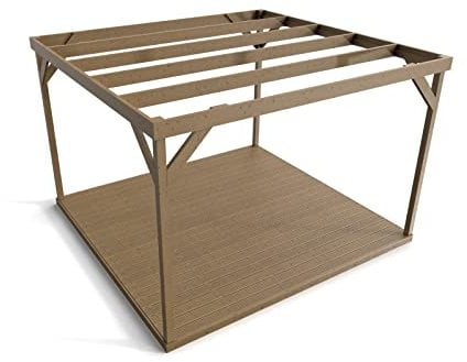 Wooden box pergola and decking, complete DIY kit (2.4m x 2.4m, Rustic brown finish)