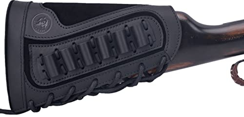 Calotta in vera pelle con cartuccia, supporto per .308 .300 44mag 410 Winchester Marlin destrorsi/mancini (nero per destrorsi)