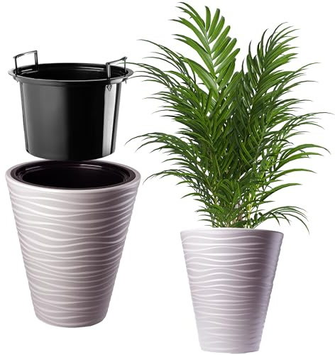 KADAX Blumentopf, Blumenkübel, runder Pflanzkübel für Innen- und Außenbereiche, wetterfester Pflanztopf aus Kunststoff, Übertopf für Blumen, Haus, Garten, Balkon (Ø 40 cm, Beige)
