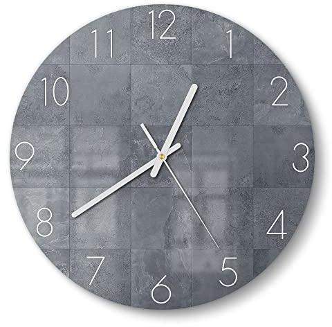 DEQORI Glasuhr | rund Ø 30 cm | Motiv Natursteinfliesen | ausgefallene leise Design Uhr aus Glas | Wanduhr für Wohnzimmer & Küche | moderne Hingucker Uhr für die Wand