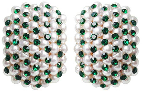 Navachi Ohrringe, 18 Karat vergoldet, weiße Kristallperlen, Omega-Rückseite, AZ1875e, Kristall Zink