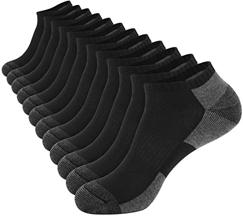 COOPLUS 12 Pack Mens Cushioned Ankle Socks, Low Cut Breathable Casual Socks (Shoe Size 6-11)