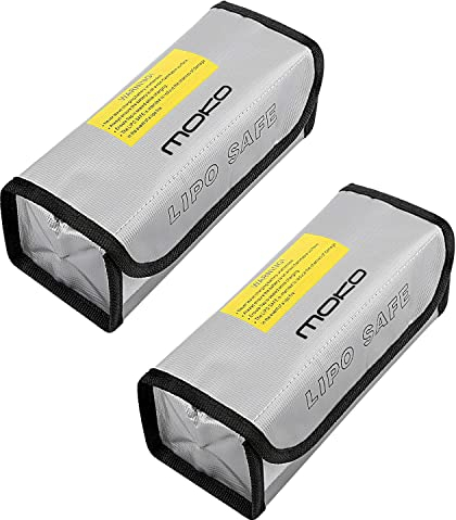 MoKo Lipo Akku Tasche, 2 Stück Lipo Batterie Tasche Feuerfest Explosionsgeschützte Batterie Safe Bag für Charge, Klettverschluss Feuerbeständige Sicherheit Schutztasche Ladegerät Sack – Silber