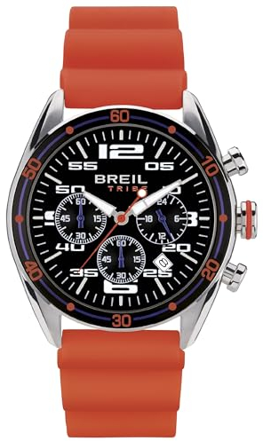 Breil Uhr Herren Score Ziffernblatt SCHWARZ Bewegung Chrono Quartz e GÜRTEL SILIKON ORANGE EW0636