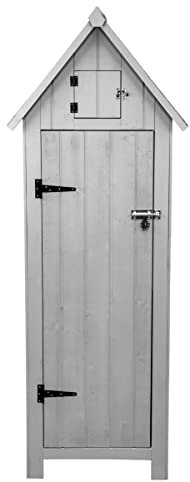 Abri de Jardin en Bois Gris 66 x 46 x 178 cm Cabane Cabanon Toit en Asphalte - Imperméable - Espace Extérieur Stockage Rangement Jardin Outils - [Kit de Fixations & Cadenas Inclus]