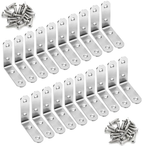 Winkelverbinder 90 Grad Winkel Klammern Edelstahl Regalträger Winkel Halterung L-Form Halterungen Ecke Klammer Möbel Winkel für Tabelle Stuhl Bücherregal,20 Stück (50X50X16mm)