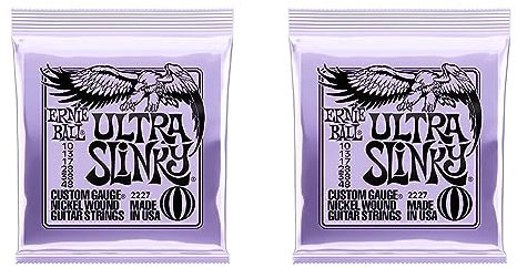 Ernie Ball Ultra Slinky - Cuerdas para guitarra eléctrica, entorchado de níquel, calibre 10-48 (Paquete de 2)