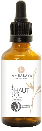 Jambalaya Hautöl Mandel 50 ml – Natürliches Mandelpflegeöl für trockene & sensible Haut, feuchtigkeitsspendendes Körper- & Massageöl, vegan Naturkosmetik
