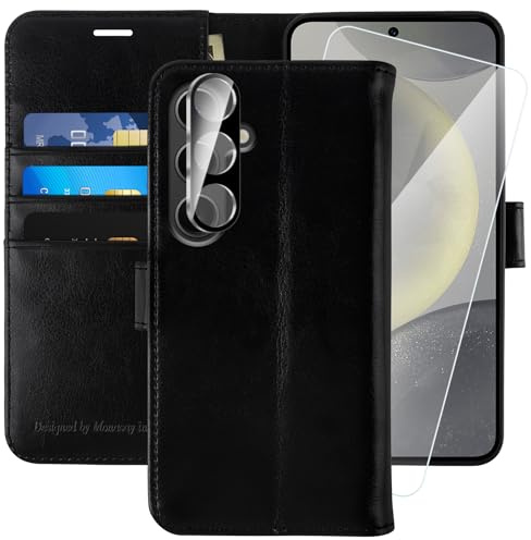 MONASAY Wallet Case for Samsung S24 with 3 Card Holders | With a Kickstand, RFID Blocking, 6.6 feet of shock absorption, PU Leather, Strong Magnetic Closure, Fits 6.2 inch ONLY