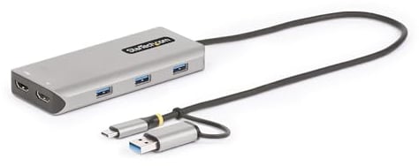 StarTech.com Adaptateur Multiport USB-C avec Dongle USB-C vers USB-A, Double HDMI (4K30/1080p60Hz), 3x USB-A 5Gbps, Mini Station d'Accueil de Voyage, Dock pour PC, Câble de 40 cm (167B-USBC-MULTIPORT)