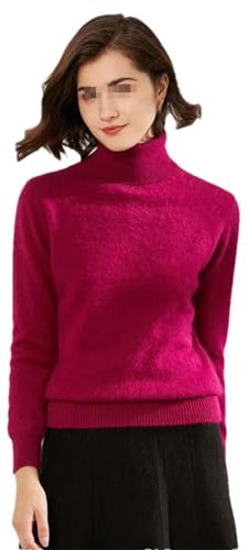 Suéter de cuello alto coreano para mujer, otoño e invierno, cálido, suéter de cuello alto, fucsia, M