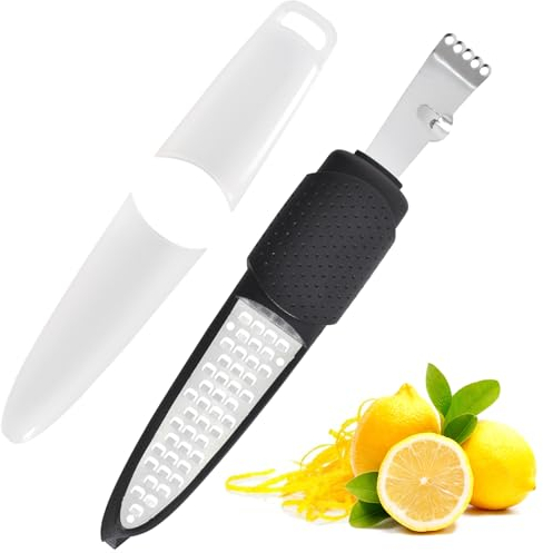 4 en 1 Zesteur de Citron et Râpe à Fromage, Éplucheur de Fruits à Lame en Acier Inoxydable Râpe à Légumes, Ustensile de Cuisine pour Parmesan, Agrumes, Oranges, Citron Vert, Gingembre, Ail, Chocolat