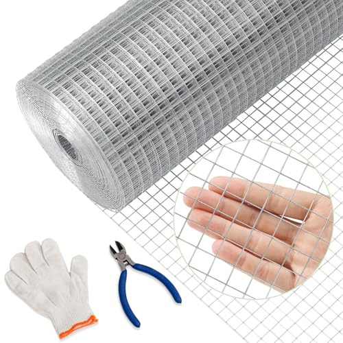 Rollo de malla metálica de alambre de calibre 19 de 1/2 pulgada, 24 x 50 pies, para valla de jardín de gallineros, valla soldada galvanizada con recubrimiento en polvo para proyectos de mejora del