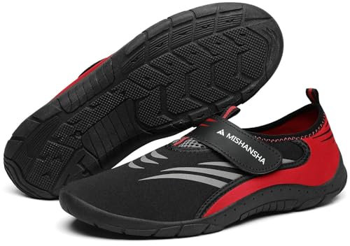 Mishansha Badeschuhe Herren Damen Wasserschuhe Schnell Trocknend Schwimmschuhe Leicht Neopren Aquaschuhe Bequem Tauchschuhe Outdoor Meeresschuh für Kajakfahren Persisch Rot EU Gr.40