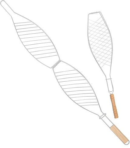 BESPORTBLE 2pezzi Cestino Da Barbecue Con Manico Legno Per Pesce e Alimenti Spessi Rete Per Grigliate Estive Accessorio Per Grigliate Outdoor Resistente