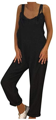 Linen Dungarees for Women UK Plus Size Cotton Jumpsuits Straight Wide Leg Sleeveless Palysuits with Pocket Vintage Overalls Solid Color Trousers Work Office Baggy Hippie Rompers Holiday Trousers