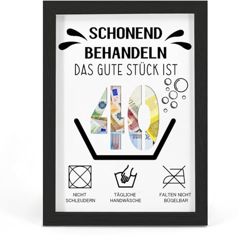 40. Geburtstag Geldgeschenk, Geschenke zum 40 Geburtstag Mann/Frau, Geschenk 40. Geburtstag, Schonend behandeln 40, Witzige Geschenkideen zum 40, Geschenke für Freunde, Familie, Bilderrahmen, DIN A4