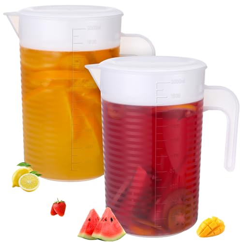 Lot de 2 pichets à jus avec couvercle, carafe à eau de 2 L, pichet à thé glacé, pichet pour boissons, jus, thé, limonade, réfrigérateur