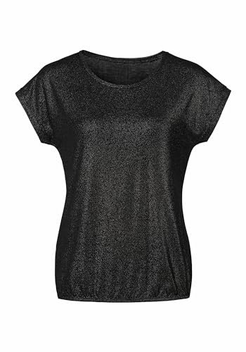VIVANCE Damen Rundhalsshirt mit Glitzerdruck, Gummizug im Bund, angeschnittene Ärmel, fließende Qualität