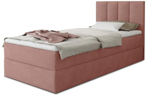 Boxspringbett Star Mini mit Bettkasten, Bonell-Matratze und Topper - Einzelbett mit Matratzentopper, Polsterbett, Bett, Schlafzimmer, Jugendzimmer (Pink (Kronos 29), 120 x 200 cm)