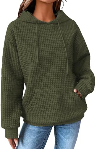 Zeagoo Hoodie Damen Sweatshirt Winter Langarm Kapuzenpullover Casual Waffel Pullover V-Ausschnitt Hoody mit Tasche Kordelzug S-XXL