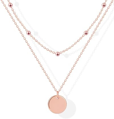 Mesovor Gold Coin Layered Necklaces for Women, 18k Gold Plated Gold 15mm Disc Pendant Chain Necklace | Beaded Choker Necklace for Women Jewelry Gifts (Rose Gold)