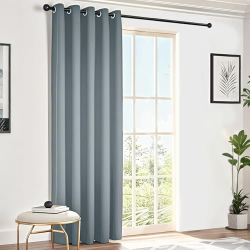 NAKIHOUSE Light Grey Blackout Curtains, Thermal Curtains 46 Wide x 54 Drop Super Blackout Eyelet Ring Top Curtains Bedroom, Single Curtain for Door Doorway Window Living Room Bedroom, 1 Panel