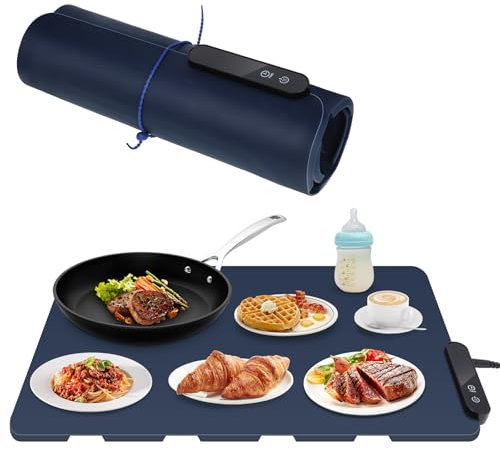 Coikes Calentadora Eléctrica para Buffets y Fiestas Portatil Plegable Bandeja de Alentamiento de Silicona con 5 Ajustes de Temperatura y Temporizador de 6 Horas para Bufés Familia Fiestas (60x40cm)