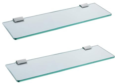 Melairy 2PC Glasablage Wandmontage gehärtetes Badregal Edelstahl 25cm gehärtetes transparentes Glas mit Chromhalterung für Badezimmer Schlafzimmer Küche Balkon