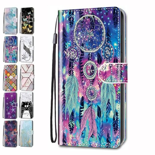 Handyhülle für Samsung Galaxy A55 5G Hülle Leder Muster Motiv Tasche Etui Klapphülle mit Kartenfach Brieftasche Cover Flip Case Mädchen Jungen - Bunte Traumfänger
