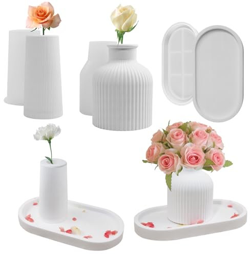 MoguGo 3 Stück Silikonform Gießformen für Vase und Paletten - Epoxidharz DIY Formen Set Mit Stifthaltern - Handgefertigte Silikonformen