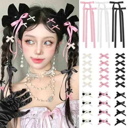 Mini Hair Bows for Women Girls Cute Ribbon Hair Clips-36P -Black White Pink