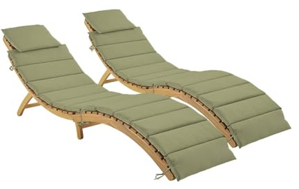 sweeek - 2er Set Liegestühle aus Akzazienholz Laure mit Polyesterkissen, 184 x 55 x 63,5 cm