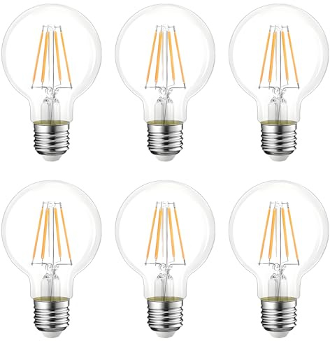 HUAMu E27 LED Glühbirnen, G80 4W Edison Retro Stil Globe Filament Warmweiß 2700K Dekorative Glühbirne, 40W Äquivalent, 400LM, Klarglas, 6-Pack