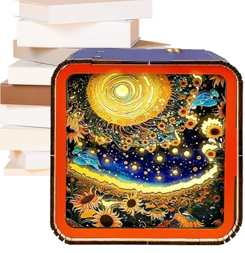 Tanxemery Luce notturna puzzle in legno,Luce notturna puzzle - Luce notturna di paesaggio,Divertente luce notturna puzzle in legno, luce notturna dimmerabile per ragazzi e ragazze