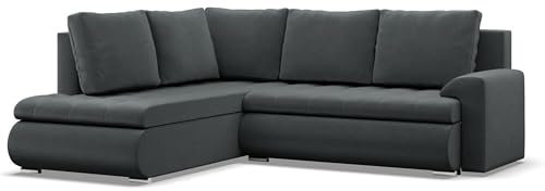 Mebligo - Ecksofa mit Schlaffunktion und 2 Bettkasten Dunkelgrau 230x89x200 (BxHxT) FORESTA - Links Eckcouch, Sofas & Couches, Couch L Form, Cauchsofa, Sofa Wohnzimmer, Ecke Sofa