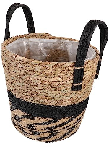 Kisangel Organizer Korb Griff Gras Korb Gewebte Lagerung Blumentopf Decor Rustikalen Hause