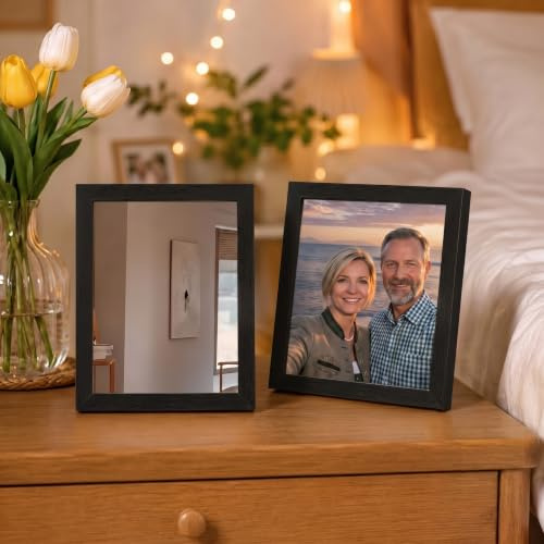 Leuchtkunstrahmen Personalisierter LED-Bilderrahmen mit eigenem Foto – Acrylglasbild mit Spiegelfunktion, Fotolampe & Nachtlicht, Schwarz, 8 Zoll / 20 × 15 cm