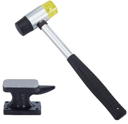UNICRAFTALE Mini Horn Anvil Set Forged Iron Anvil with Rubber Hammer Blacksmith Forge Kit Jewelry Hammer and Block Set forging Bench Block Anvil Silversmithing Tools for Jewelry Making Metal Stamping