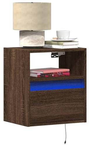 BOWEKAM Home & Garden Nachttisch Wandtisch mit LED Beleuchtung Eiche Braun