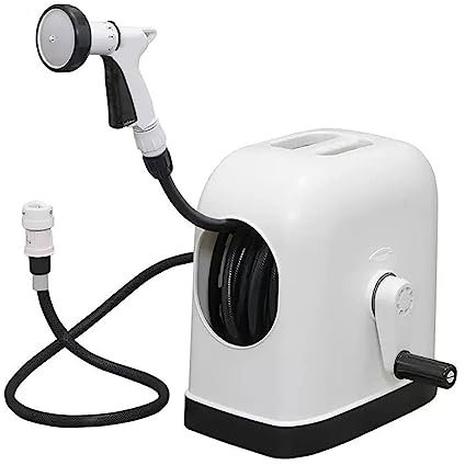 Garden Hose Reel Portable 30M/100FT Hose Reel Box with Hose, Hose Reel Cart with Handle, Complete with Hose Guide, Nozzle, Fittings and Accessories, Easy for Garden Cleaning and Watering, Car Washing