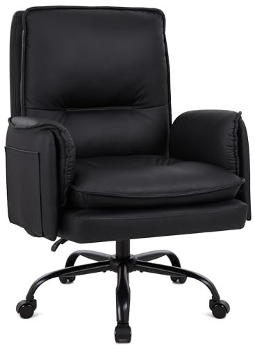 IWMH Chaise de Bureau 200 kg,Ergonomique Fauteuil de Bureau en Simili Cuir, 90-135 ° inclinable Siege d’Ordinateur à Large Assise avec Support Lombaire, accoudoirs de canapé (Noir)